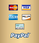 Visa, MasterCard, Amex, Paypal, eCheck, Discover
